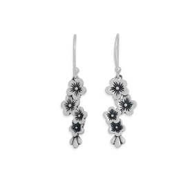 Sterling Silver Cherry Blossoms Dangle Earrings 34x10mm