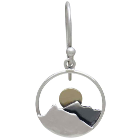 Silver Circle Mountain Earrings with Bronze Sun Front View