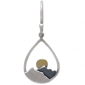Silver Mountain Teardrop Earrings with Bronze Sun 35x15mm