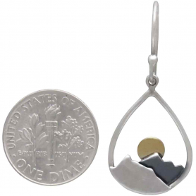 Silver Mountain Teardrop Earrings with Bronze Sun 35x15mm