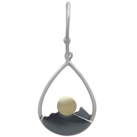 Silver Mountain Teardrop Earrings with Bronze Sun 35x15mm
