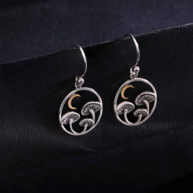 Nina Designs Silver Mushroom Dangle Earrings with Bronze Moon 