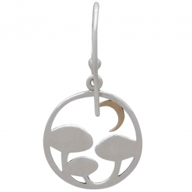 Silver Mushroom Dangle Earrings with Bronze Moon 28x15mm