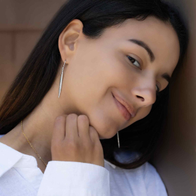 Sterling Silver Long Pod Dangle Earrings 54x4mm on model