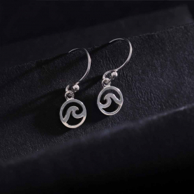 Sterling Silver Wave Dangle Earrings 22x8mm
