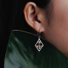 Mixed Metal Bee and Sun Dangle Earrings 36x15mm on ear