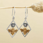 Sterling Silver Bronze Bee in Diamond Frame Earrings
