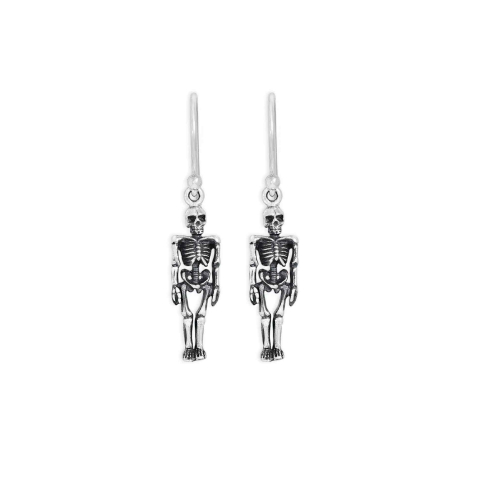 Nina Designs Sterling Silver 3D Skeleton Dangle Earrings 35x7mm