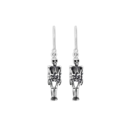 Sterling Silver 3D Skeleton Dangle Earrings 35x7mm