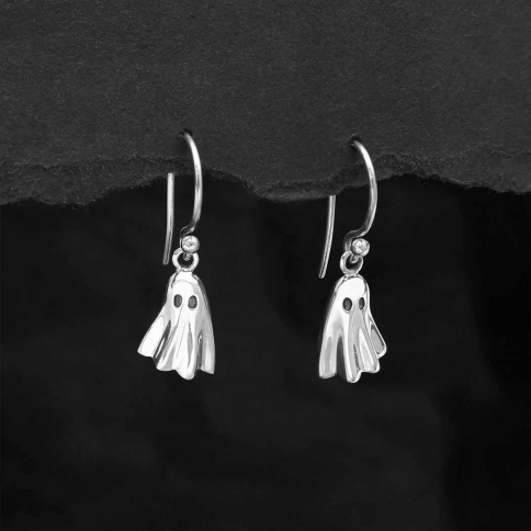 Sterling Silver 3D Ghost Dangle Earrings 25x8mm