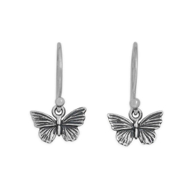Sterling Silver Textured Butterfly Dangle Earrings 19x11mm