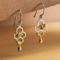 Honeycomb Dangle Earrings with Honey and Bee 37x12mm