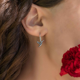 Sterling Silver Hummingbird Dangle Earrings on model