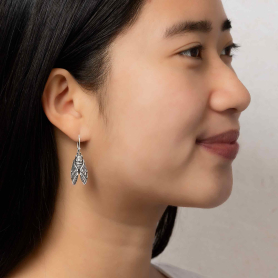 Sterling Silver Cicada Dangle Earrings 36x12mm on model