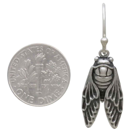 Sterling Silver Cicada Dangle Earrings with Dime