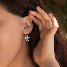 Sterling Silver Hydrangea Cluster Dangle Earrings on model