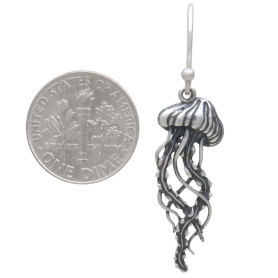 Sterling Silver Jellyfish Dangle Earrings dime shot