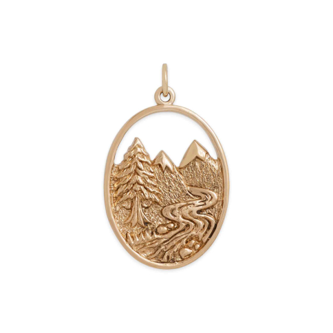 Bronze Mountain and River Pendant 30x19mm