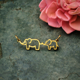 Bronze Mama and Baby Elephant Pendant Festoon 12x30mm