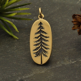 Bronze Etched Pine Tree Charm 26x10mm