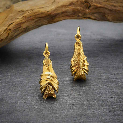 Bronze Hanging Bat Charm 22x7mm