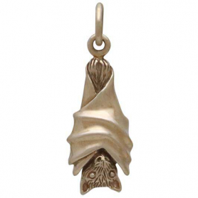 Bronze Hanging Bat Charm 22x7mm
