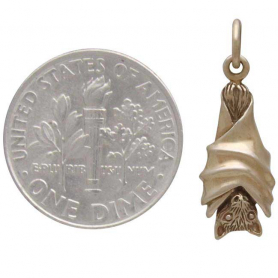 Bronze Hanging Bat Charm 22x7mm