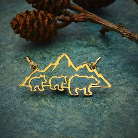 Bronze Mama and 2 Baby Bear Pendant Festoon 14x32mm