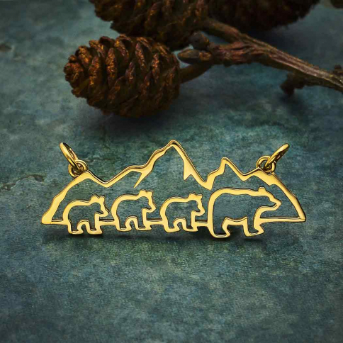 Bronze Mama and 3 Baby Bear Pendant Festoon 14x35mm