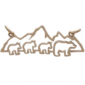 Bronze Mama and 3 Baby Bear Pendant Festoon 14x35mm
