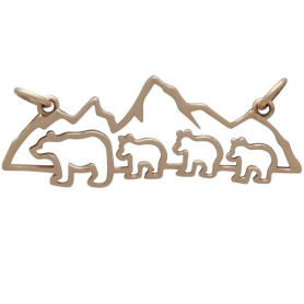 Bronze Mama and 3 Baby Bear Pendant Festoon 14x35mm