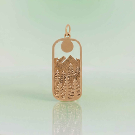 Bronze Rectangle Tree Pendant with Sun on green background