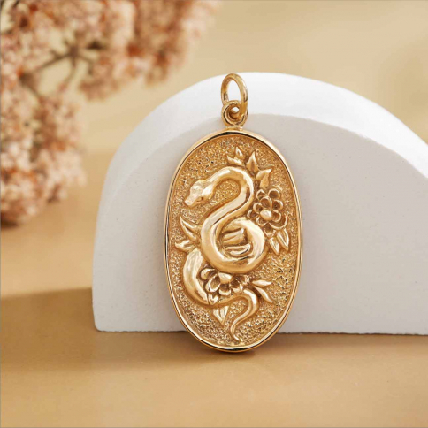 Bronze Flower and Snake Pendant 30x15mm