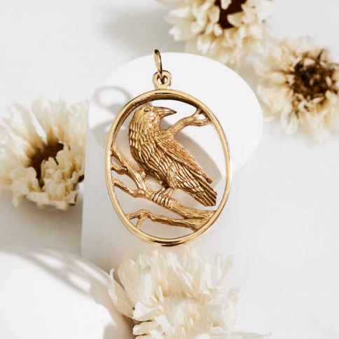 Bronze Raven Oval Pendant