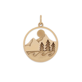 Bronze Mountain Trees and Waves Layered Pendant 24x18mm