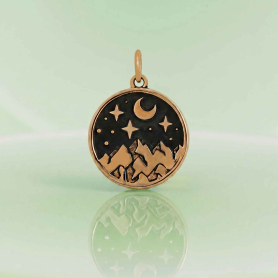 Bronze Mountain Charm with Night Sky on green background