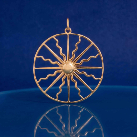 Bronze Radiant Sun Pendant  on dark blue background