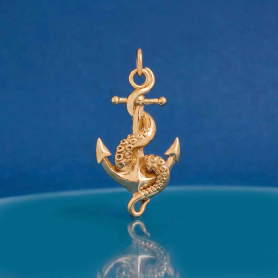 Bronze Anchor and Octopus Tentacle Pendant on blue background