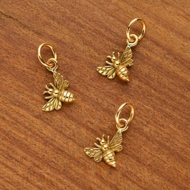 Tiny Honey Bee Charm - Bronze - Left Side 13x7mm