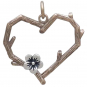 Bronze Branch Heart Charm with Silver Blossom 23x23mm