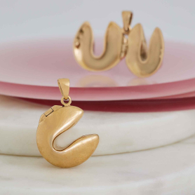Bronze Fortune Cookie Locket open and closed view