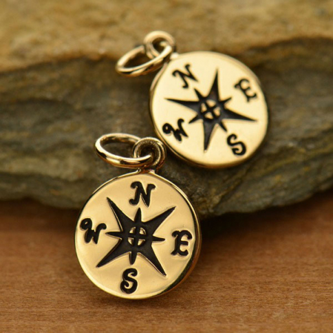 Bronze Compass Charm 16x10mm