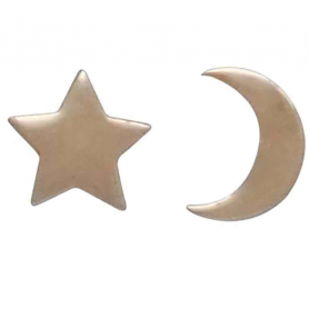 Bronze Stud Earrings - Star and Moon 7x5mm