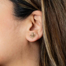 Bronze Dimensional Thistle Post Earrings 13x11mm on model