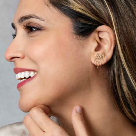 Bronze Large Five Spike Earrings 22x14mm on model