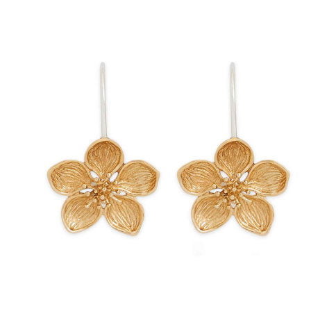 Bronze Dimensional Cherry Blossom Hook Earrings 26x16mm