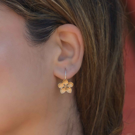 Bronze Dimensional Cherry Blossom Hook Earrings on ear