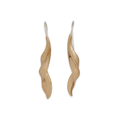 Bronze Long Leaf Hook Earrings 48x8mm