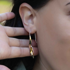 Bronze Long Leaf Hook Earrings on model