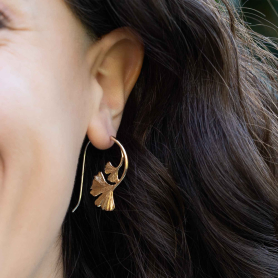 Bronze Ginkgo Hook Earrings on ear